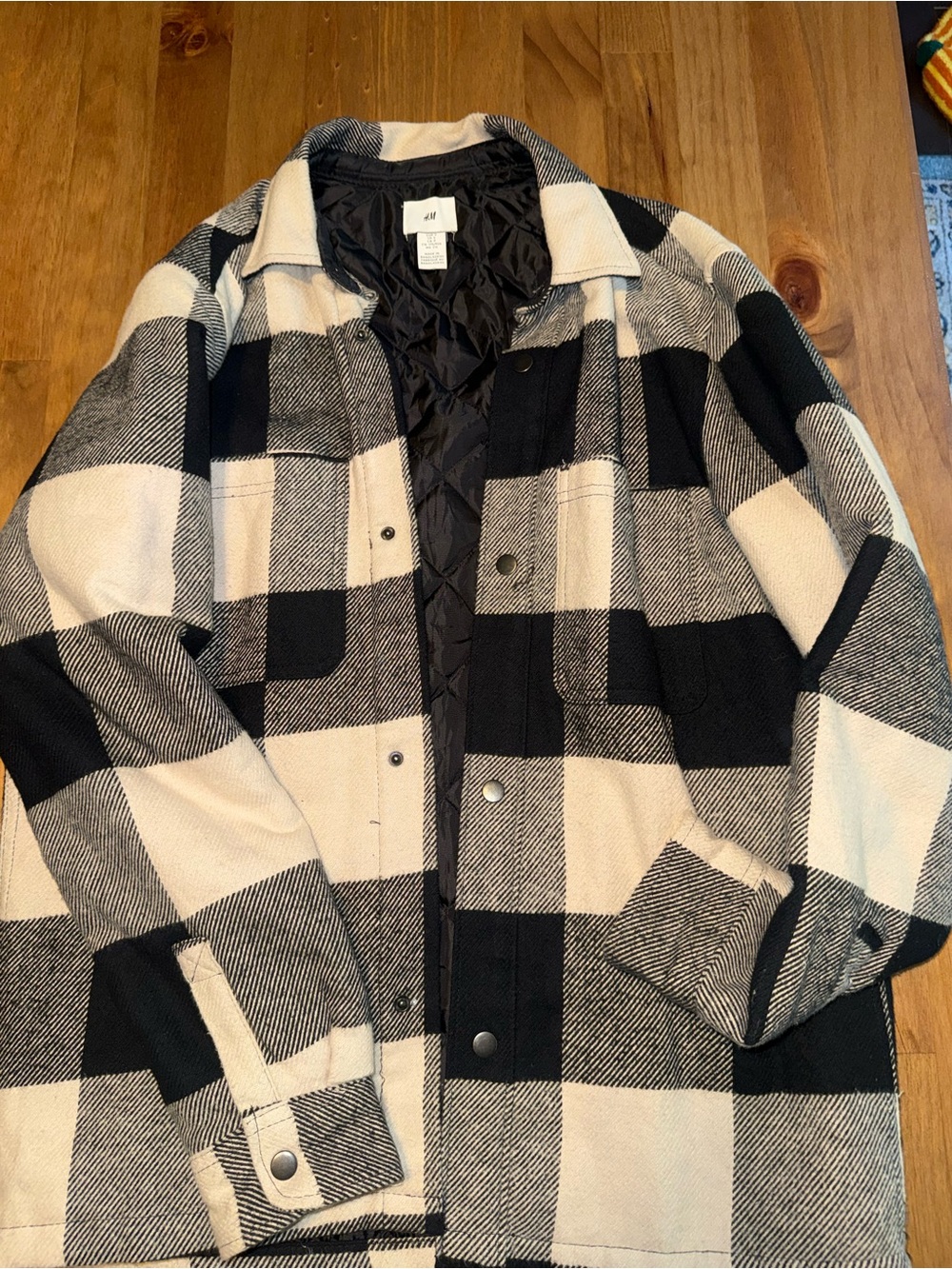H&M Men's Black and White Buffalo Check Shirt Jacket